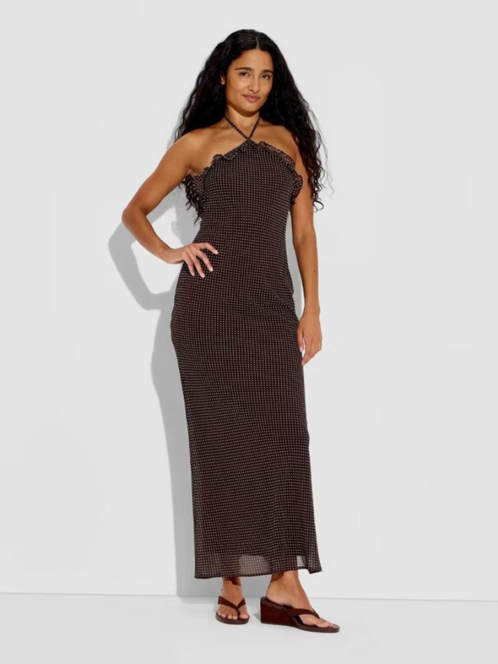 Women Ruffle Maxi Empire Waist Dress - Wild Fable Brown XXS